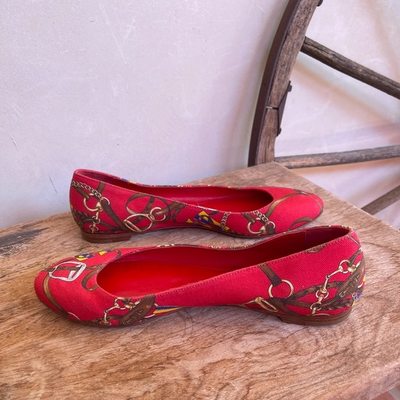 RALPH LAUREN COLLECTION Purple Label Red Equestrian Horse Bit Flat 9M Italy RARE - Picture 2 of 13